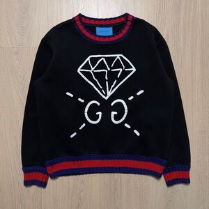 Gucci Ghost Diamond Neoprene Long Sleeve Crewneck Sweatshirt Mens Medium Black